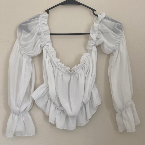 White Romantic Ruffled Blouse - Picture 4 of 10